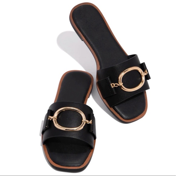 Black Gold Detailing Slip On Sandal - Picture 4 of 8
